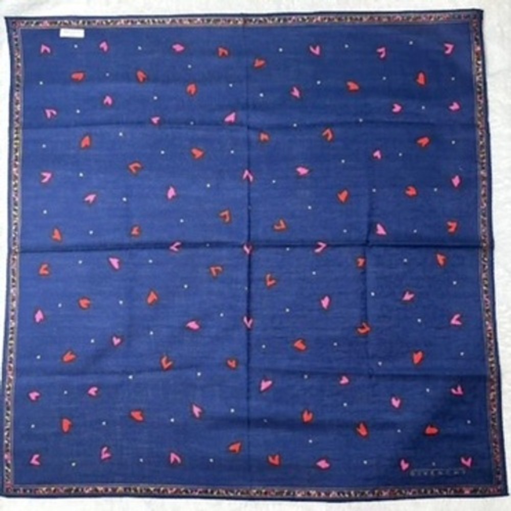 Vtg GIVENCHY Scarf Handkerchief Heart Cotton Navy Blue 18.5"